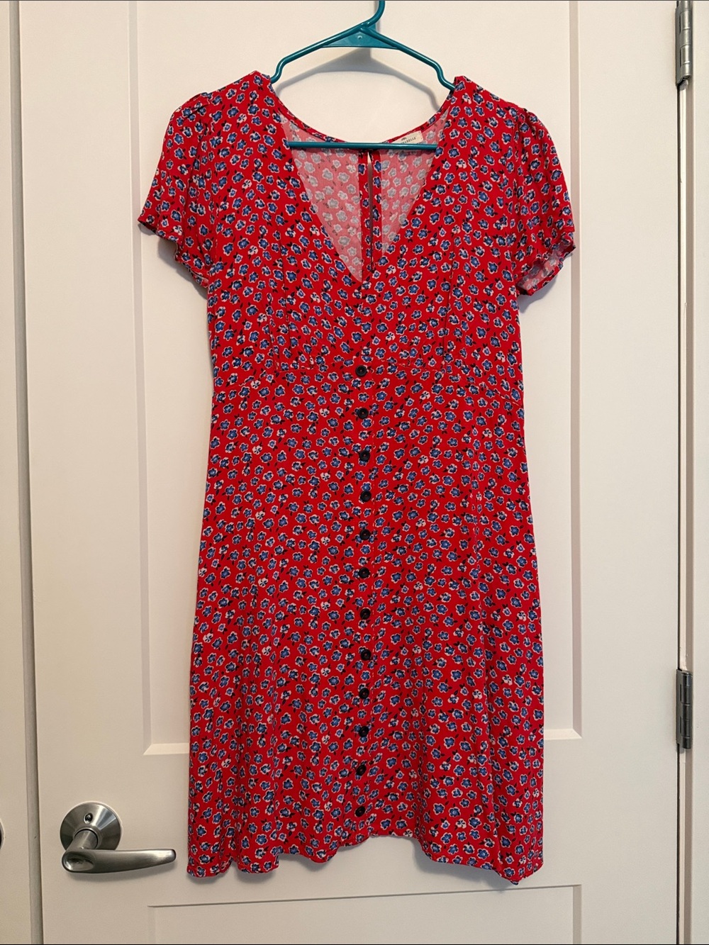Red Floral V-Neck Short Sleeve Mini Dress